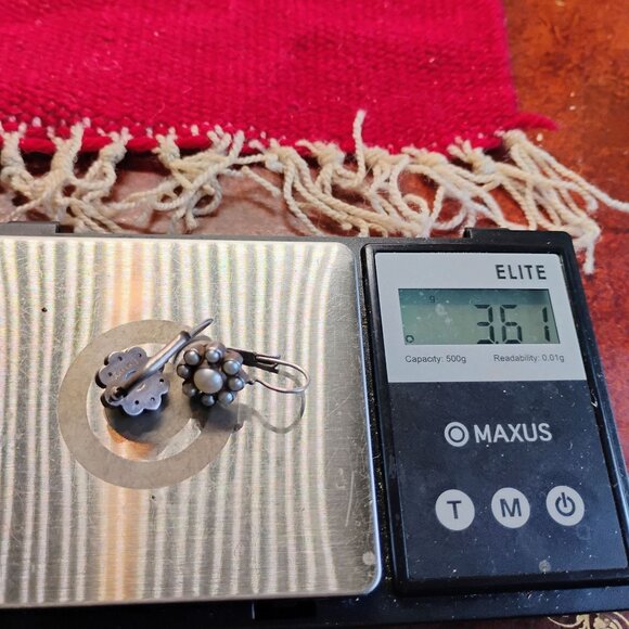 Vintage Monsoon MNSN 925 Sterling Silver & Pearl Flower Cluster Drop Earrings - Picture 6 of 6